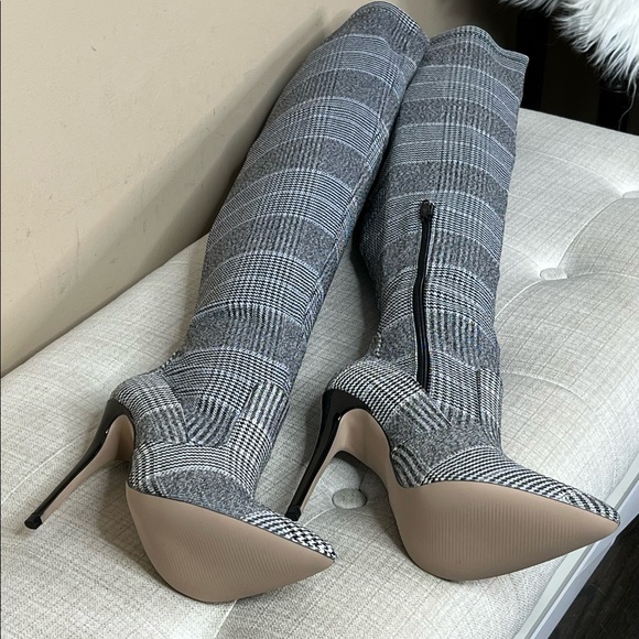 Beth Multi Plaid Pull on Stretch Tall Boots - Picture 9 of 13